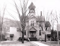 BETHEL HIGH SCHOOL 1940....Originally built in 1887, the first public high school in Bethel stood on South St.. just to the left of the current Bethel Fire House. The school, which graduated its first class in 1888, remained in service as an educational facility until it was replaced by a newer building on School Street in 1939. In 1942 the building was converted into a firehouse which served the town until a newer building was constructed in 1965.